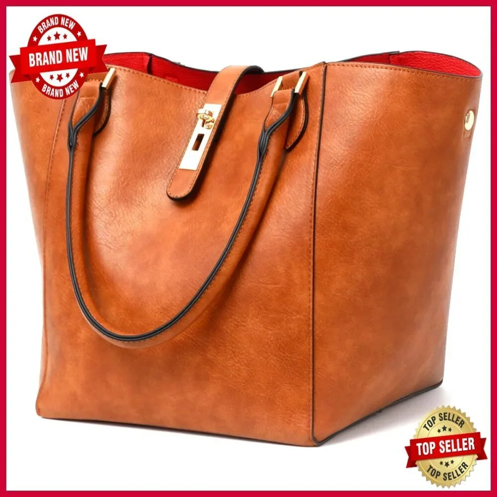 Large Work Tote Bag Designer PU Leather Travel Shoulder Bag Spacious